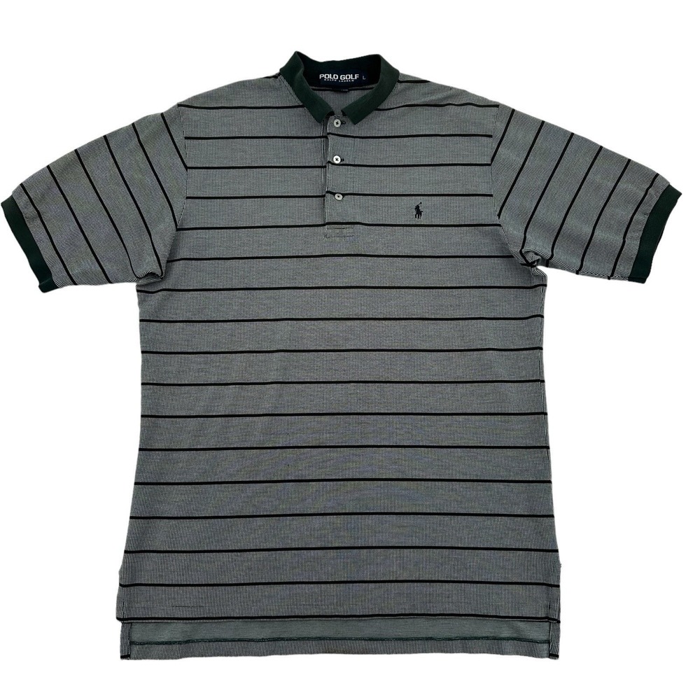Polo Golf Ralph Lauren Mens Large Green Striped Short Sleeve Cotton Polo Shirt